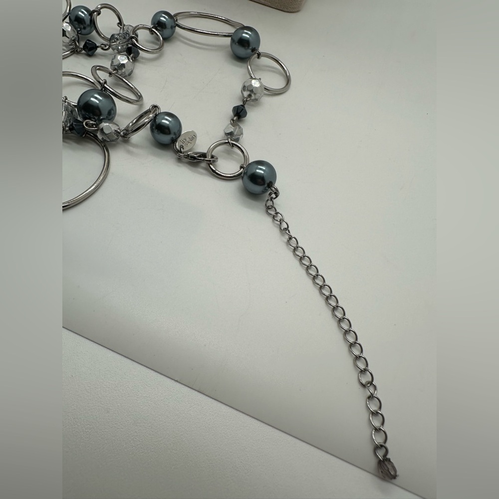 Lia Sophia silver tone and grey faux pearl extra long necklace - Picture 4 of 5